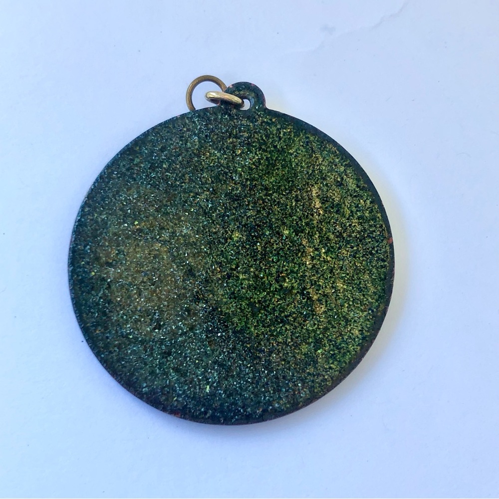 Purple Enamel Iris Floral Pendant in Green and Lavender Artisan - Picture 4 of 5